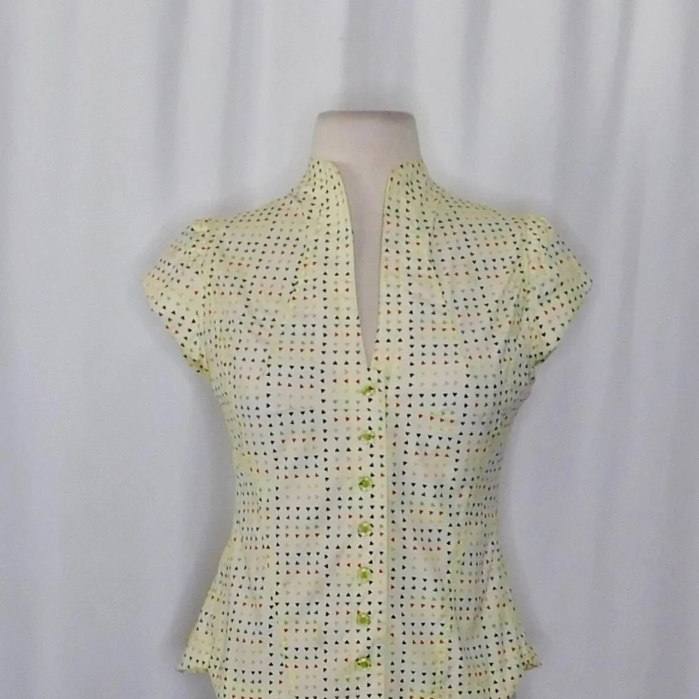 Vintage Anthropologie ODILLE Icon Hearts Scalloped Rainbow Top Blouse Heart 4 - Picture 4 of 16